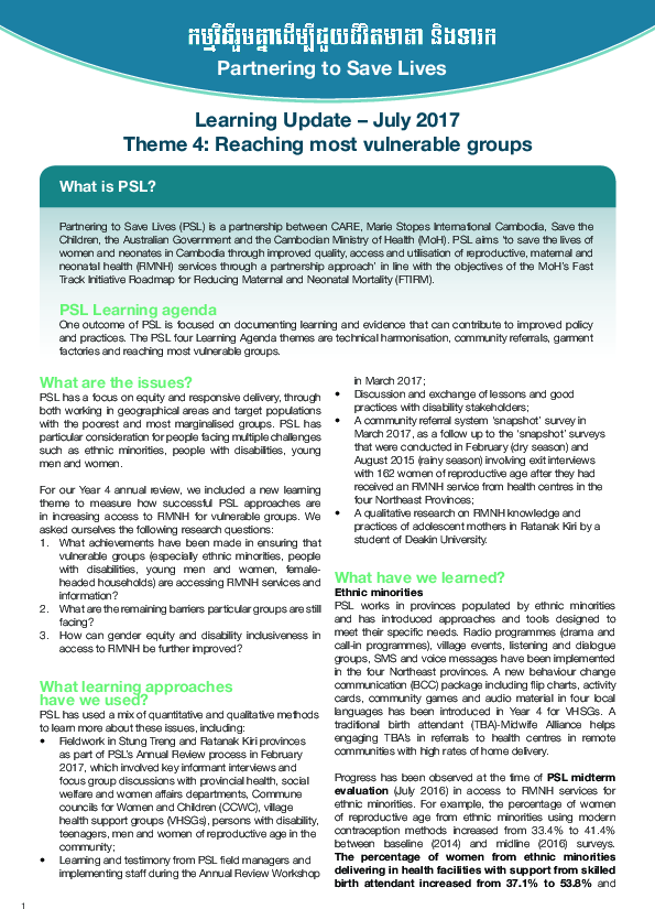 Learning Update - Theme 4: Reaching most vulnerable groups